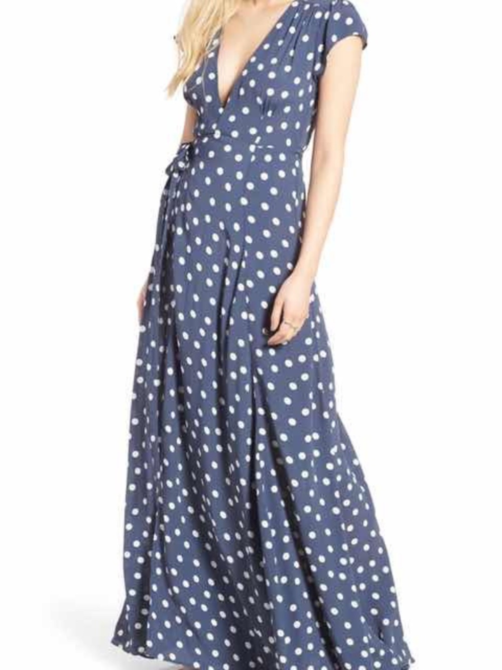 Tularosa Sid Wrap Dress Blue White Polka Dot Maxi Size S Revolve